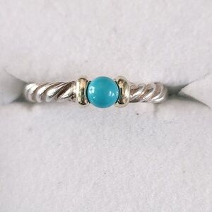 David Yurman Sterling Silver, Gold, Turquoise Metro Cable Ring, Size 6, preloved